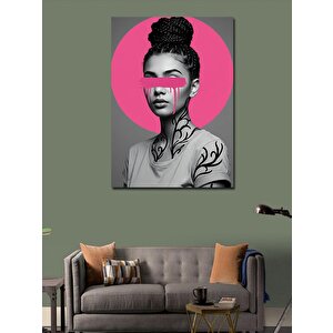 Kanvas Tablo Çarpıcı Pembe Fon Ve Kadın 70x100 cm