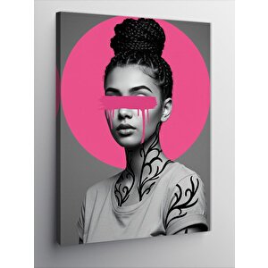 Kanvas Tablo Çarpıcı Pembe Fon Ve Kadın 100x140 cm