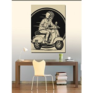 Kanvas Tablo Motosiklet Süren Retro İskelet 100x140 cm