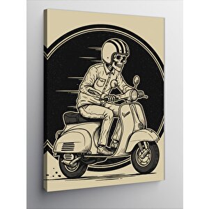 Kanvas Tablo Motosiklet Süren Retro İskelet 70x100 cm