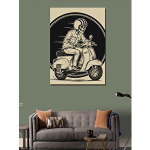 Kanvas Tablo Motosiklet Süren Retro İskelet 70x100 cm