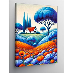 Kanvas Tablo Mavi Tarlalar Ve Masalsı Ev 100x140 cm