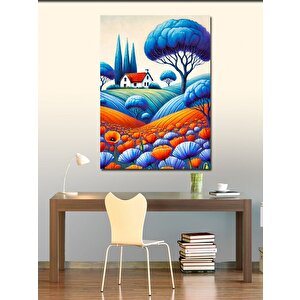 Kanvas Tablo Mavi Tarlalar Ve Masalsı Ev 100x140 cm