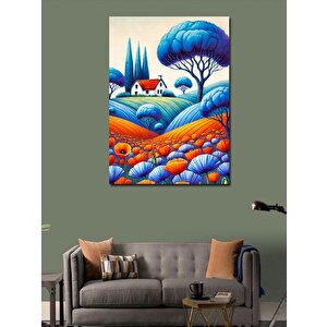 Kanvas Tablo Mavi Tarlalar Ve Masalsı Ev 100x140 cm