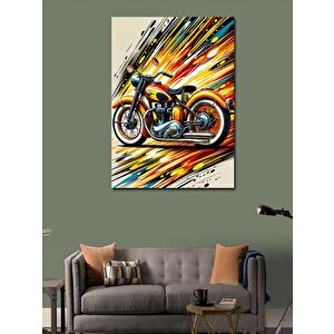 Kanvas Tablo Renk Patlamalı Motosiklet Çizimi 50x70 cm