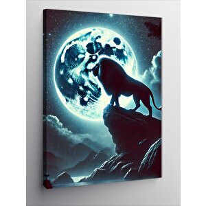 Kanvas Tablo Ayışığında Aslan Ve Dağlar 70x100 cm