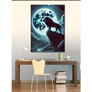 Kanvas Tablo Ayışığında Aslan Ve Dağlar 70x100 cm