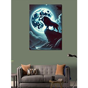 Kanvas Tablo Ayışığında Aslan Ve Dağlar 70x100 cm