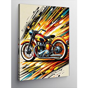 Kanvas Tablo Renk Patlamalı Motosiklet Çizimi 70x100 cm