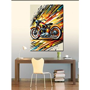 Kanvas Tablo Renk Patlamalı Motosiklet Çizimi 70x100 cm