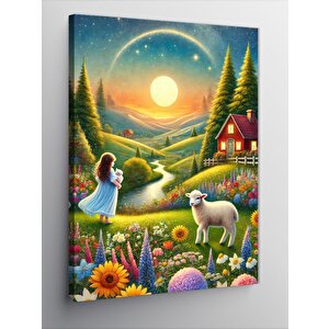 Kanvas Tablo Kırsal Alan Ve Çoban Kız 100x140 cm