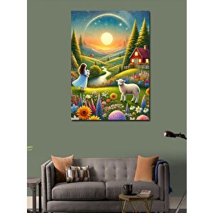 Kanvas Tablo Kırsal Alan Ve Çoban Kız 100x140 cm