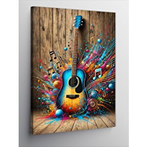 Kanvas Tablo Renk Patlamasıyla Akustik Gitar 100x140 cm