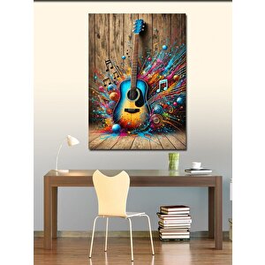 Kanvas Tablo Renk Patlamasıyla Akustik Gitar 100x140 cm