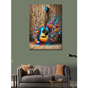 Kanvas Tablo Renk Patlamasıyla Akustik Gitar 100x140 cm