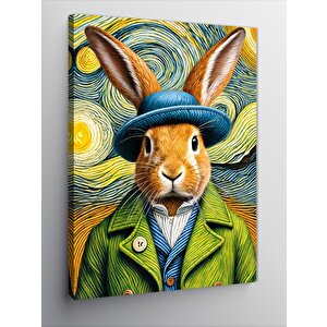 Kanvas Tablo Şapkalı Tavşan Portresi 70x100 cm