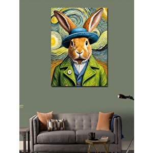 Kanvas Tablo Şapkalı Tavşan Portresi 70x100 cm
