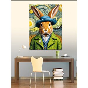 Kanvas Tablo Şapkalı Tavşan Portresi 100x140 cm