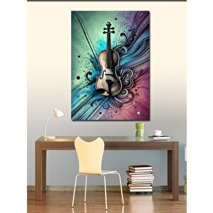 Kanvas Tablo Renkli Keman Çizimi 70x100 cm