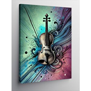 Kanvas Tablo Renkli Keman Çizimi 50x70 cm