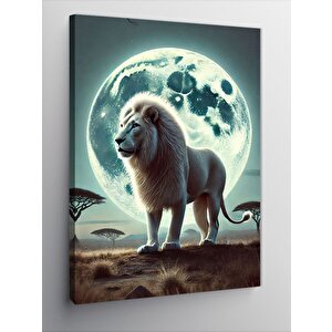 Kanvas Tablo Ayışığında Beyaz Aslan 100x140 cm