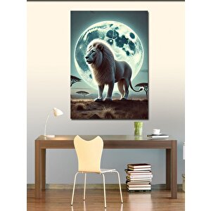 Kanvas Tablo Ayışığında Beyaz Aslan 100x140 cm