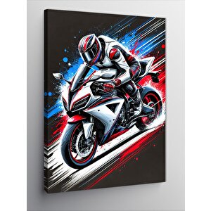 Kanvas Tablo Kırmızı Beyaz Yarış Motoru 70x100 cm