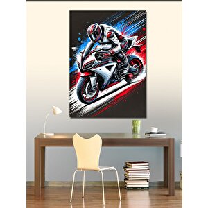 Kanvas Tablo Kırmızı Beyaz Yarış Motoru 70x100 cm