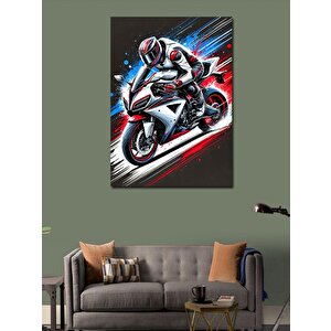 Kanvas Tablo Kırmızı Beyaz Yarış Motoru 70x100 cm