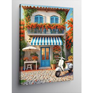 Kanvas Tablo Mavi Kapılı Akdeniz Evi 100x140 cm