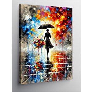 Kanvas Tablo Şemsiyeli Renkli Kadın 70x100 cm
