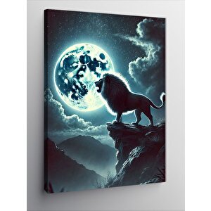 Kanvas Tablo Ay Işığı Ve Aslan Silueti 50x70 cm