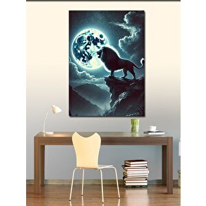 Kanvas Tablo Ay Işığı Ve Aslan Silueti 50x70 cm