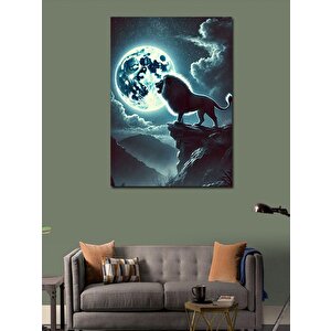 Kanvas Tablo Ay Işığı Ve Aslan Silueti 50x70 cm