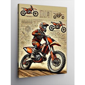 Kanvas Tablo Motorcross Yarışçısı Çizimi 50x70 cm