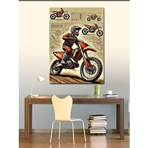 Kanvas Tablo Motorcross Yarışçısı Çizimi 50x70 cm