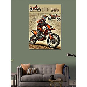 Kanvas Tablo Motorcross Yarışçısı Çizimi 50x70 cm