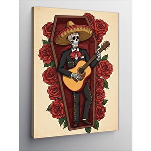 Kanvas Tablo Gitar Çalan İskelet Figürü 70x100 cm