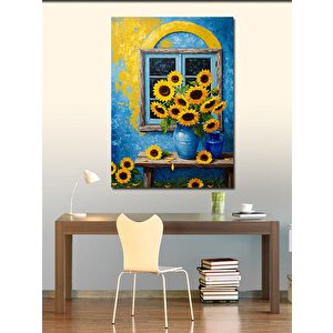 Kanvas Tablo Ayçiçekleri Ve Mavi Pencere 50x70 cm