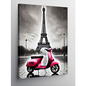 Kanvas Tablo Eyfel Ve Pembe Motosiklet 100x140 cm
