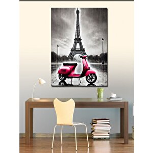 Kanvas Tablo Eyfel Ve Pembe Motosiklet 100x140 cm