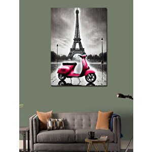 Kanvas Tablo Eyfel Ve Pembe Motosiklet 100x140 cm
