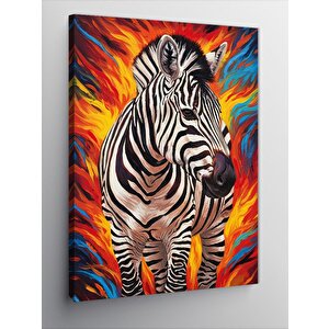 Kanvas Tablo Alevli Zebra Ve Renk Patlaması 70x100 cm