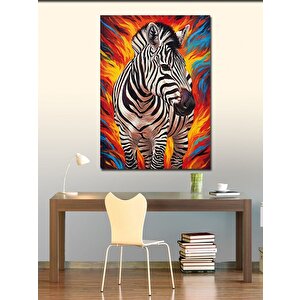 Kanvas Tablo Alevli Zebra Ve Renk Patlaması 70x100 cm