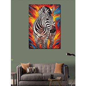 Kanvas Tablo Alevli Zebra Ve Renk Patlaması 70x100 cm