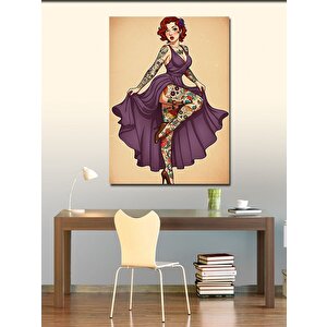 Kanvas Tablo Vintage Elbiseli Kadın 100x140 cm