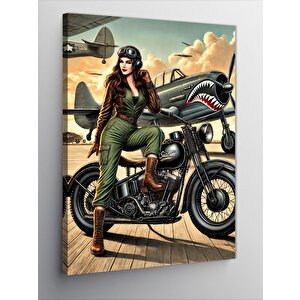 Kanvas Tablo Askeri Motorcu Kadın 100x140 cm