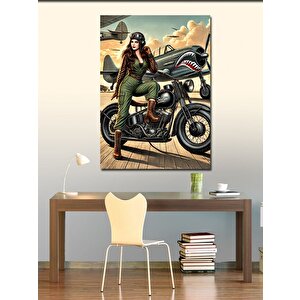Kanvas Tablo Askeri Motorcu Kadın 100x140 cm