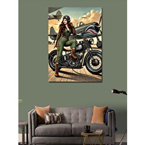 Kanvas Tablo Askeri Motorcu Kadın 100x140 cm