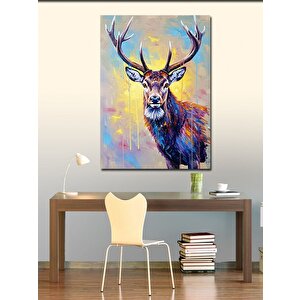 Kanvas Tablo Renkli Geyik Portresi 100x140 cm